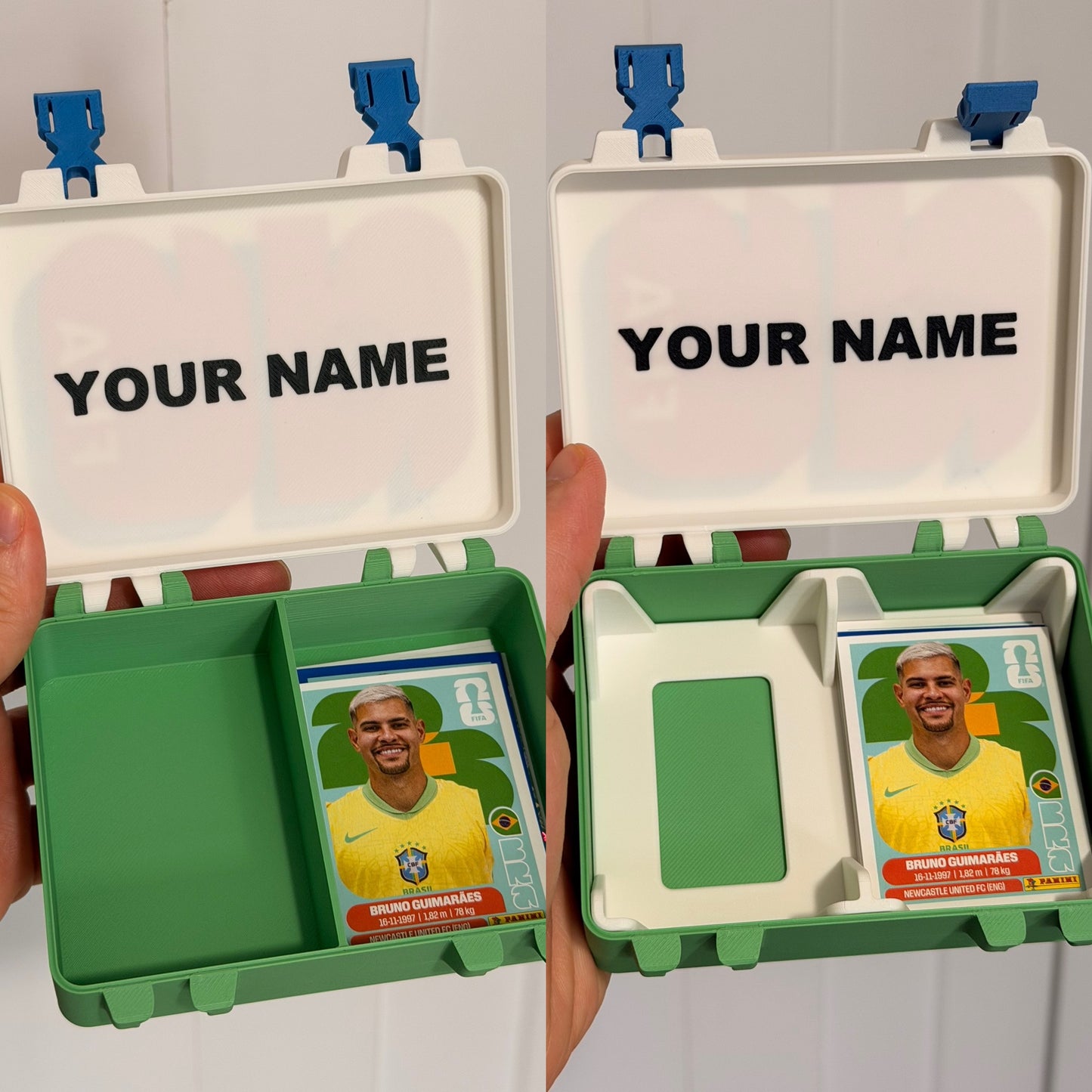 Personalized lid detail on soccer sticker organizer box